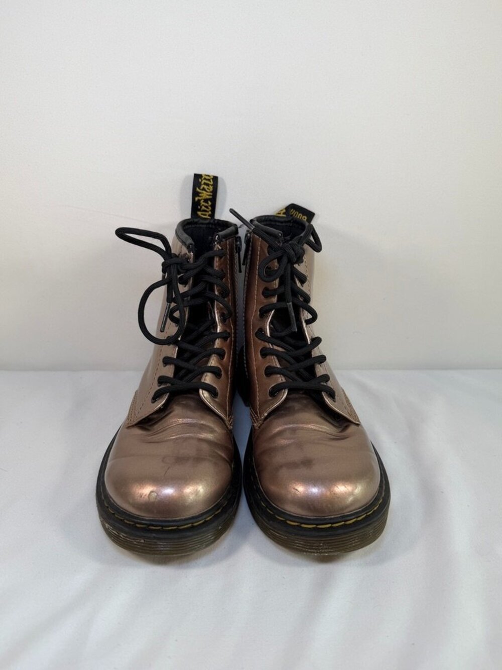 Dr DOC Martens 1460 Metallic Rose Gold Boots Girls US 2 - Picture 3 of 10